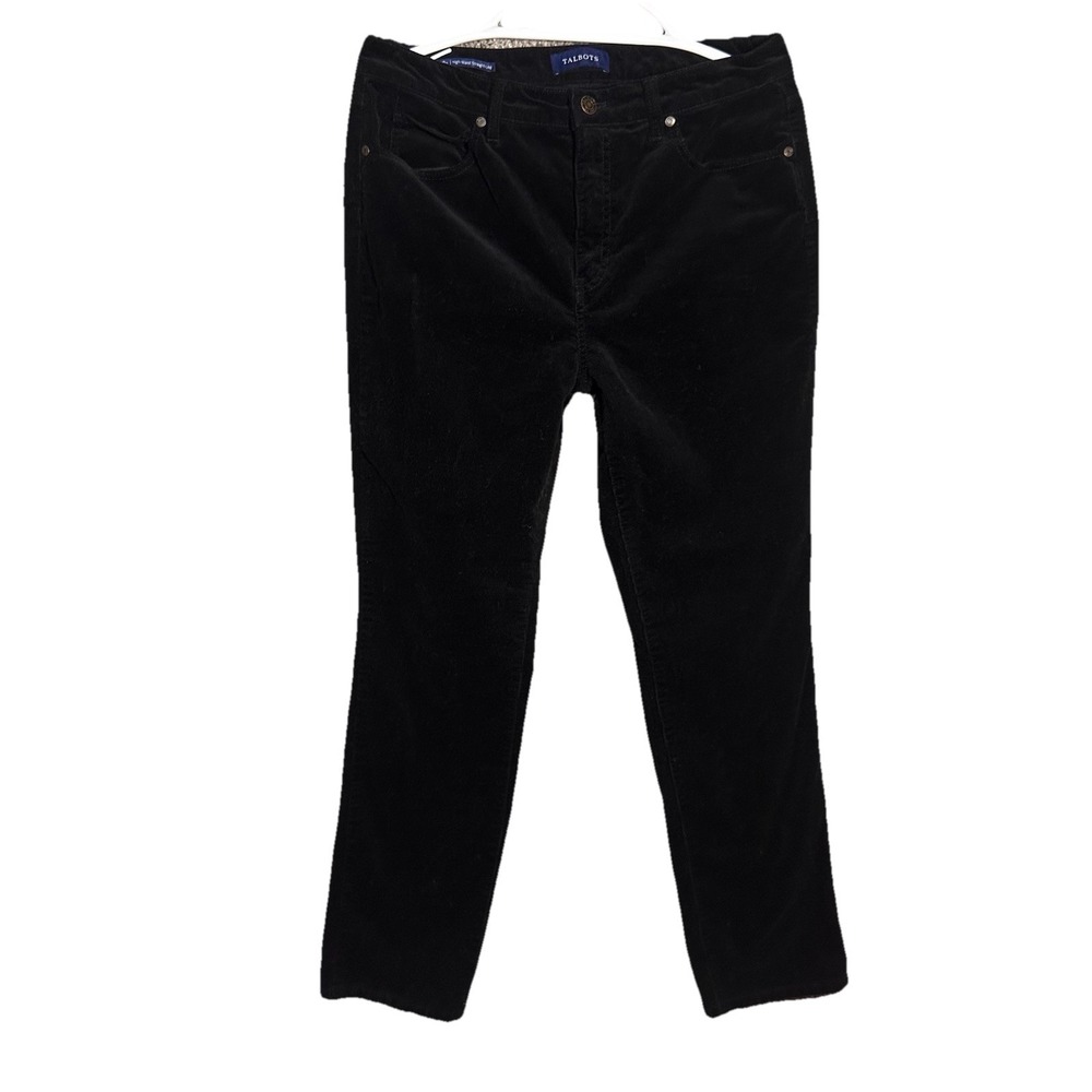 Talbots Pants Women Sz 10 Petite Black Corduroy High Rise Straight Leg‎